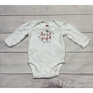Carter's Baby Girl White Christmas Bodysuit "Best Gift Ever" Long Sleeve 3M